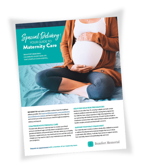 Photo of the cover of the downloadable guide, "Special Delivery: Your Guide to Maternity Care"